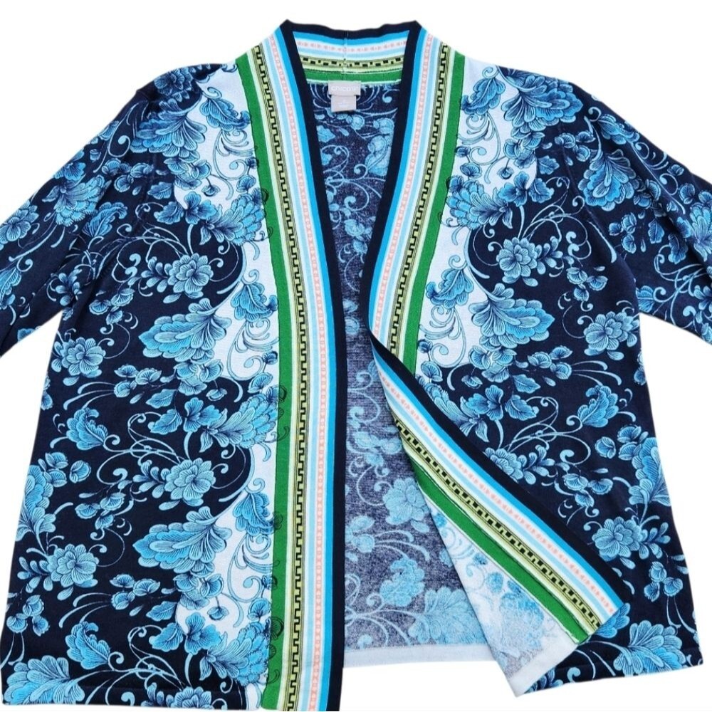 Chico's Women's Sweater Layer Open-Front Cardigan Green-Blue Size 2 (US Large) - Picture 5 of 15